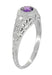 Art Deco Engraved Amethyst and Diamond Filigree Engagement Ring in White Gold - 14K or 18K