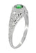Carved Filigree Art Deco Platinum Tsavorite Garnet Engagement Ring with Side Diamonds