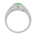 Carved Filigree Art Deco Platinum Tsavorite Garnet Engagement Ring with Side Diamonds