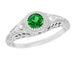 Carved Filigree Art Deco Platinum Tsavorite Garnet Engagement Ring with Side Diamonds