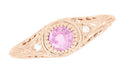 Art Deco Pink Sapphire & Diamond Low Dome Filigree Engagement Ring in 14 Karat Rose Gold