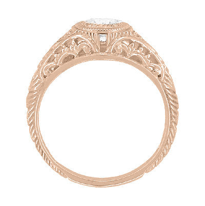 Art Deco Low Dome Filigree White Sapphire Engagement Ring in 14 Karat Rose Gold - Item: R138RWS - Image: 3
