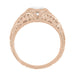 Art Deco Low Dome Filigree White Sapphire Engagement Ring in 14 Karat Rose Gold