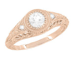 Art Deco Low Dome Filigree White Sapphire Engagement Ring in 14 Karat Rose Gold