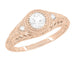 Art Deco Low Dome Filigree White Sapphire Engagement Ring in 14 Karat Rose Gold