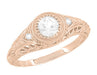 Art Deco Low Dome Filigree White Sapphire Engagement Ring in 14 Karat Rose Gold