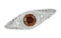Art Deco Engraved Almandite Garnet and Diamond Filigree Engagement Ring in White Gold - 14K or 18K