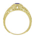 Art Deco Low Dome Yellow Gold Sapphire Filigree Engagement Ring with Side Diamonds
