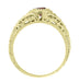 Yellow Gold Art Deco Engraved Almandite Garnet Filigree Engagement Ring With Side Diamonds