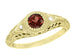Yellow Gold Art Deco Engraved Almandite Garnet Filigree Engagement Ring With Side Diamonds