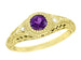 1920's Art Deco Filigree Yellow Gold Vintage Engraved Amethyst Engagement Ring with Side Diamonds | Low Profile