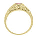 Yellow Gold Art Deco Engraved Pink Sapphire and Diamond Filigree Engagement Ring - 14K or 18K