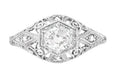 Edwardian Diamond Scroll Dome Filigree Engagement Ring in 14 Karat White Gold