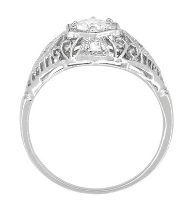 Scroll Dome Filigree 1/2 Carat Edwardian Diamond Engagement Ring in Platinum - Item: R139PD-LC - Image: 4