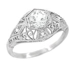 Scroll Dome Filigree 1/2 Carat Edwardian Diamond Engagement Ring in Platinum