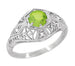 Peridot and Diamonds Filigree Scroll Dome Edwardian Engagement Ring in 14 Karat White Gold