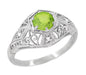 Peridot and Diamonds Filigree Scroll Dome Edwardian Engagement Ring in 14 Karat White Gold