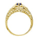 Side Filigree Art Deco Yellow Gold Sapphire and Diamond Engagement Ring - Hand Engraved - R149Y