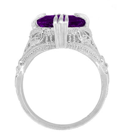 Large Oval Amethyst Art Deco Filigree Ring in 14 Karat White Gold - Item: R157AM - Image: 4
