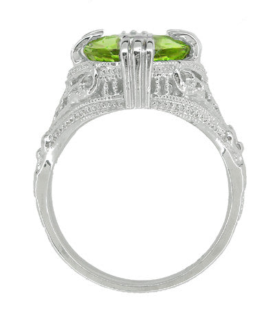 Art Deco Filigree 5.5 Carat Large Oval Peridot Statement Ring in 14 Karat White Gold - Item: R157PER - Image: 4