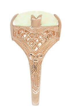Art Deco Vintage Design Large White Opal Filigree Ring in 14 Karat Rose Gold - Item: R157R - Image: 3