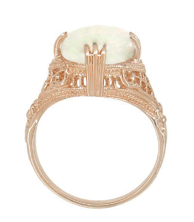 Art Deco Vintage Design Large White Opal Filigree Ring in 14 Karat Rose Gold - alternate view