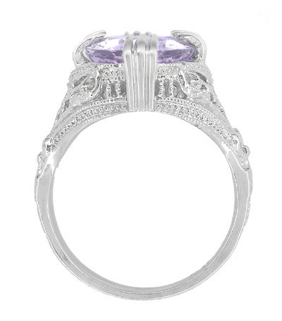 Rose de France Oval Art Deco Filigree Right Hand Ring in 14 Karat White Gold - Item: R157WRF - Image: 4