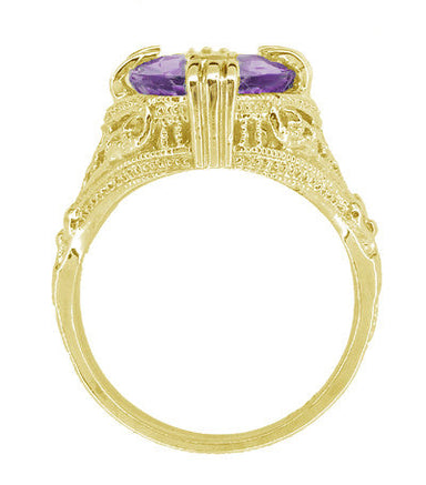 Amethyst Art Deco Filigree Ring in 14 Karat Yellow Gold - alternate view