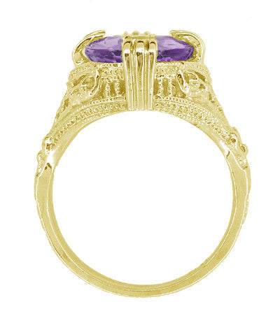 Amethyst Art Deco Filigree Ring in 14 Karat Yellow Gold - Item: R157YAM - Image: 2