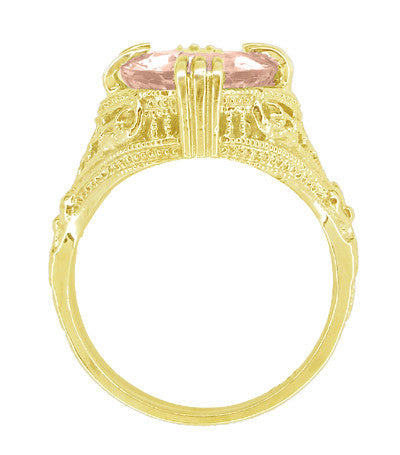 Art Deco Filigree 4.50 Carat Oval Morganite Statement Ring in 14 Karat Yellow Gold - Item: R157YM - Image: 3