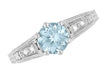 Art Deco Antique Style Filigree Aquamarine and Diamond Engagement Ring in 14 Karat White Gold