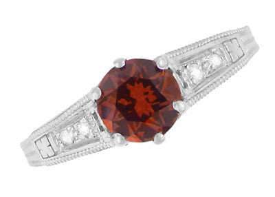 Art Deco Almandine Garnet and Diamond Filigree Artisan Engagement Ring in 14 Karat White Gold - Item: R158AG - Image: 4