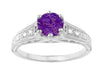1920's Art Deco Filigree Amethyst Engagement Ring with Diamonds in 14K White Gold