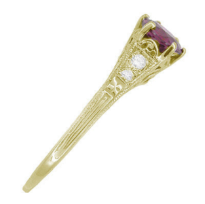 Raspberry Rhodolite Garnet and Diamond Filigree Ring in 14 Karat Yellow Gold - Item: R158GY - Image: 3