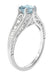 Vintage Style Aquamarine and Diamonds Filigree Art Deco Engagement Ring in Platinum