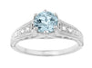 Vintage Style Aquamarine and Diamonds Filigree Art Deco Engagement Ring in Platinum