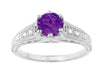 Amethyst and Diamond Filigree Engagement Ring in Platinum
