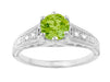 Filigree Peridot and Diamond Art Deco Engagement Ring in 14 Karat White Gold