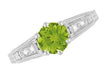 Filigree Peridot and Diamond Art Deco Engagement Ring in 14 Karat White Gold