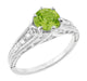 1920s Vintage Filigree Peridot Engagement Ring with Side Diamonds in White Gold - R158PER