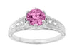 Art Deco Filigree Vintage Style Pink Sapphire and Diamond Platinum Engagement Ring