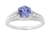 Art Deco Filigree Tanzanite Engagement Ring in Platinum with Diamonds