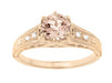 Art Deco Rose Gold Morganite and Side Diamond Filigree Engagement Ring - Vintage 1920's Design