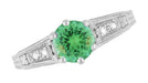 Antique Deco Style Filigree Spearmint Green Tourmaline and Diamond Engagement Ring in 14 Karat White Gold