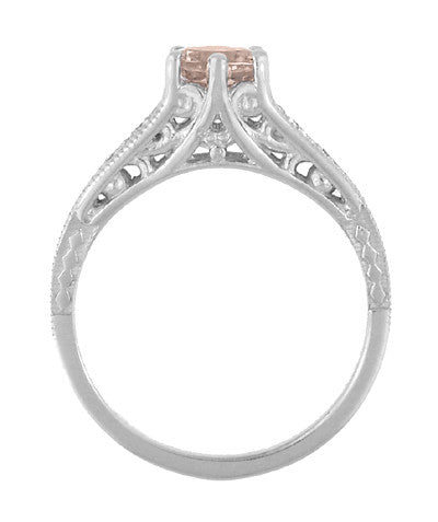 Art Deco Antique Style Morganite and Diamond Filigree Engagement Ring in 14 Karat White Gold - Item: R158WM - Image: 4