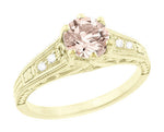 Art Deco 14K Yellow Gold Antique Style Morganite and Diamond Engagement Ring