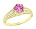 Antique Style Pink Sapphire and Diamonds Filigree Art Deco Engagement Ring in 14 Karat Yellow Gold