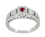 Art Deco Engraved Ruby Engagement Ring in Platinum - Low Profile Vintage Design