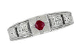 Art Deco Engraved Ruby Engagement Ring in Platinum - Low Profile Vintage Design