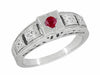 Art Deco Engraved Ruby Engagement Ring in Platinum - Low Profile Vintage Design